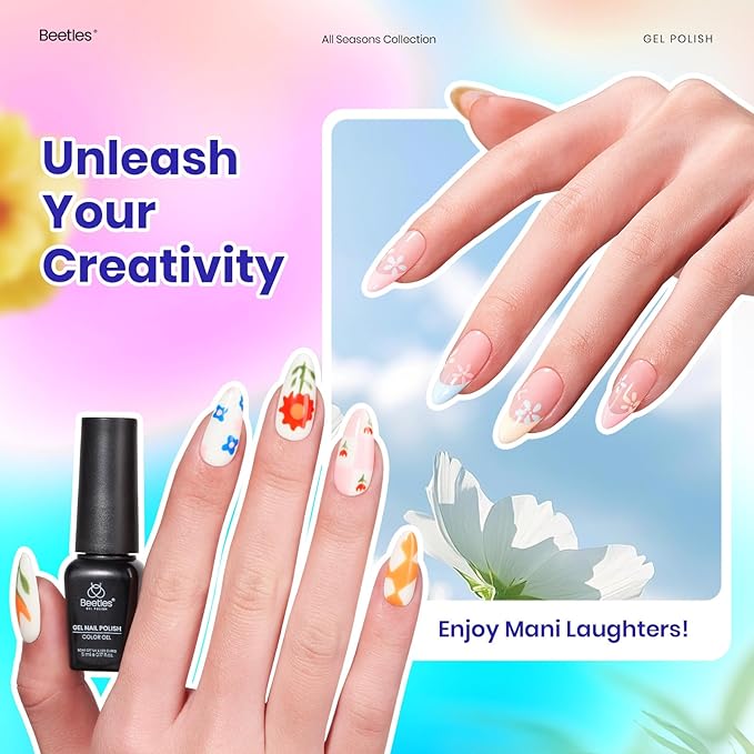 Beetles 25 Colors Gel Nail Polish Set, 32PCS Yellow Orange Gel Polish Rustic Sonata with Base Coat Glossy & Matte Top Coat White Blue Pink DIY Salon Nail Manicure Kit All Season Gifts for Women