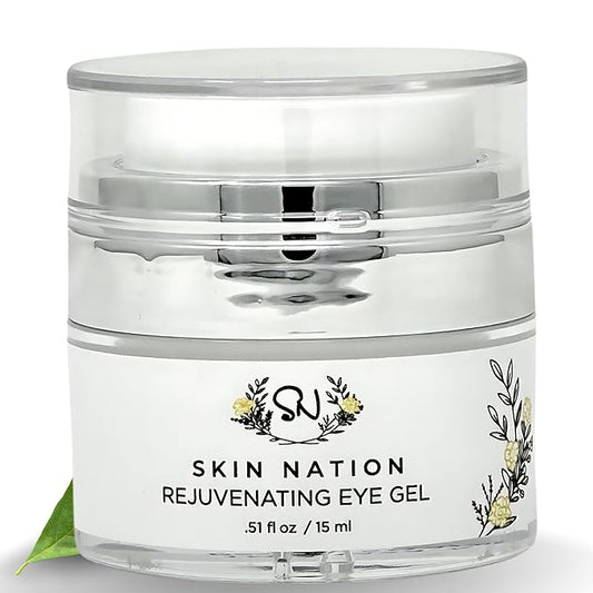 Skin Nation Rejuvenating Eye Gel, Super Hydrating with Peptides, Hyaluronic Acid and Green Tea, Lightweight Plant Based Under Eye Cream for Puffiness, Dark Circles and Smooth Skin, 0.5 oz