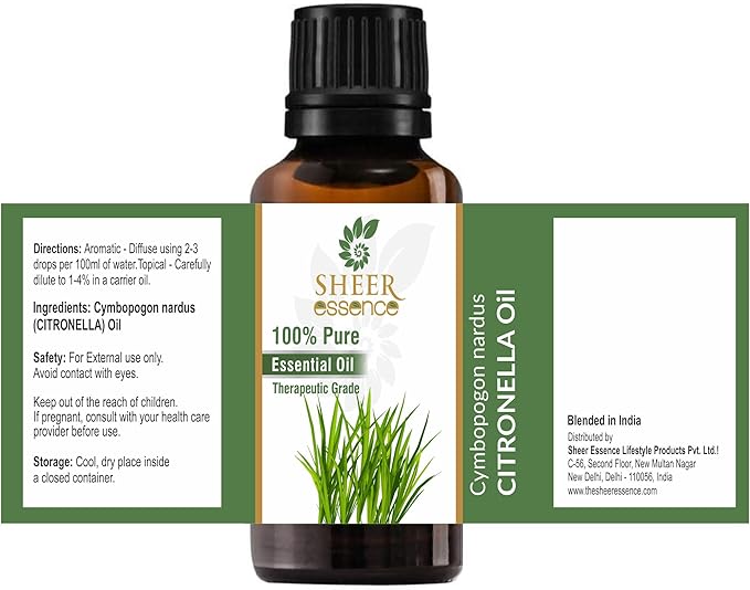 Citronella Oil 15 ML (0.51 Fl.OZ) | 100% Pure Natural Undiluted Uncut Therapeutic Grade Cymbopogon Nardus Essential Oil
