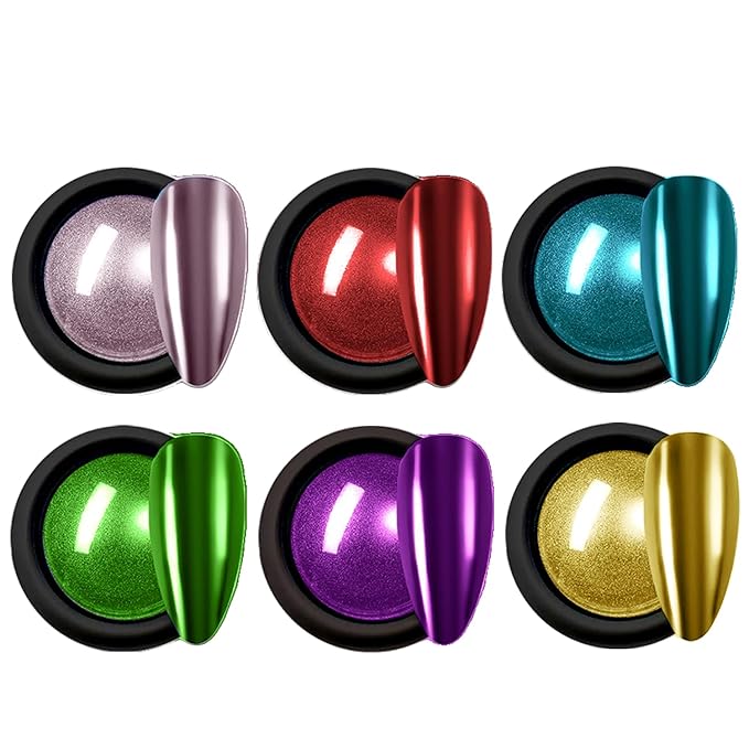 6Pcs Nail Cuticle Oils and 6colour Chrome Nail Powder for Beautiful Mirror Effect