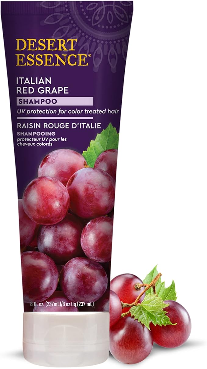 Desert Essence, Italian Red Grape Shampoo, 8.0 fl. Oz. - Gluten Free - Vegan - Cruelty Free - Moisturizing Shampoo - UV Protection - Color Treated Hair