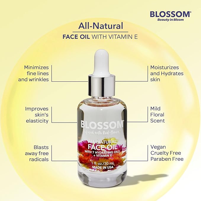 Blossom Unscented All Natural, Vegan, Cruelty Free Face Oil with Vitamin E, Infused with Real Flowers, Made in USA, 0.5 fl. oz., Summer Breeze