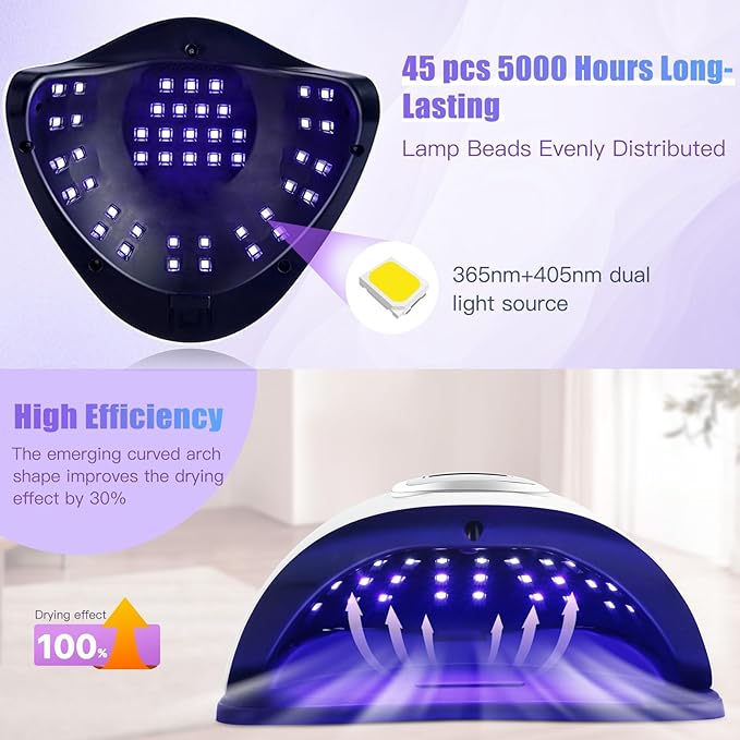 Wisdompark UV LED Nail Lamp 180W, UV Light for Gel Nails with 45Pcs Lamp Beads and Automatic Sensor/4 Timer Settings Professional Nail Dryer for Gel Polish Manicure Art Tools for Home Salon