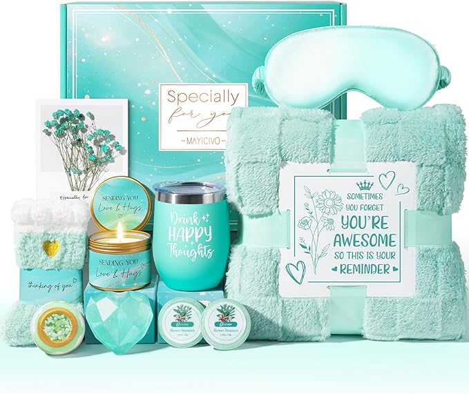 Birthday Gifts for Women, Self Care Gifts Get Well Soon Gifts Basket for Women, Ocean Relaxing Spa Gifts Care Package w/Luxury Blanket, Unique Gifts for Mom Mother Her Wife Girlfriend Friend Sister
