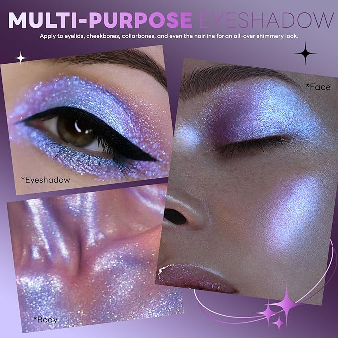 Chameleon Purple Blue Glitter Eyeshadow Makeup, Holographic Color Shifting Shimmer Multichrome Eye Highlighter Palette Iridescent Sparkling Inner Corner Brightener, sombras para ojos 09