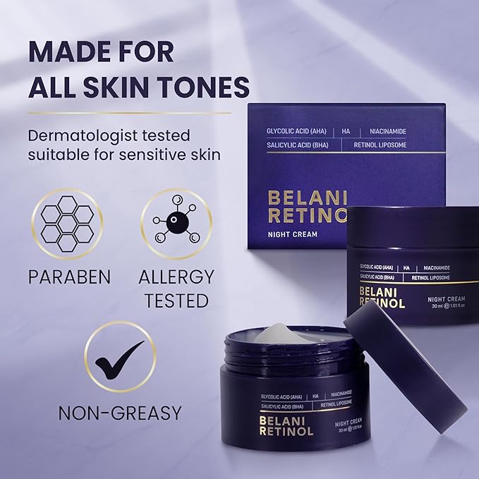 ABERA BELANI Retinol Night Cream For Women, Dark Spot Remover, Melasma Treatment, Reduce Fine Lines, Anti-Wrinkle, Anti-Aging Neck and Décolleté For Face (3 Box + Gift Eyelash Serum)
