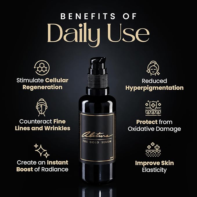 Alitura Anti-Aging Peptide & Collagen Gold Serum for Face – with Vitamin A, CoQ10 & Astaxanthin – Korean-Inspired Hydrating Serum for Wrinkles, Radiance & Firmness – 100ml