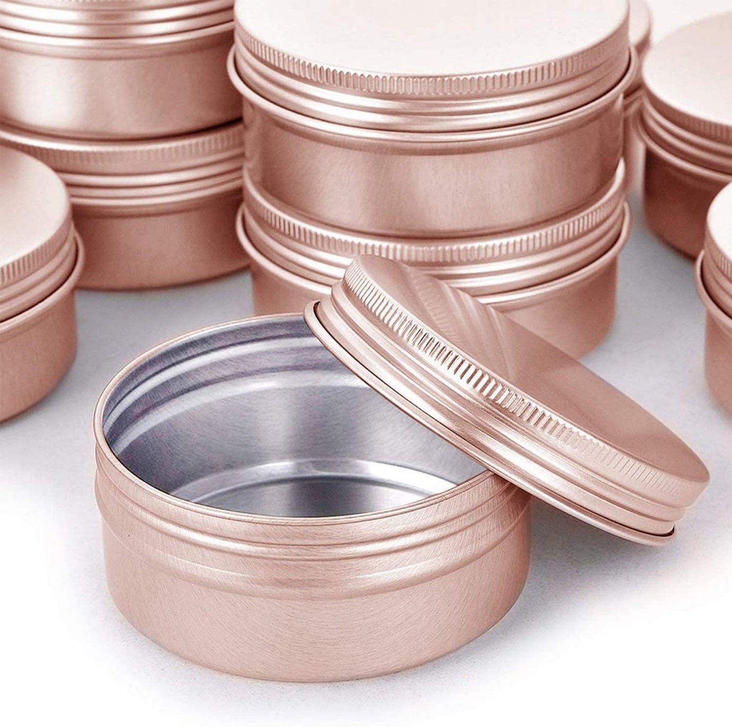 0.5 Ounce Aluminum Tin Jar with Screw Cap 15mL Tin Cans Refillable Containers for Cosmetic, Lip Balm, Cream, Lotion, Balms, Spices, Salve, Rose Gold 40 Pcs