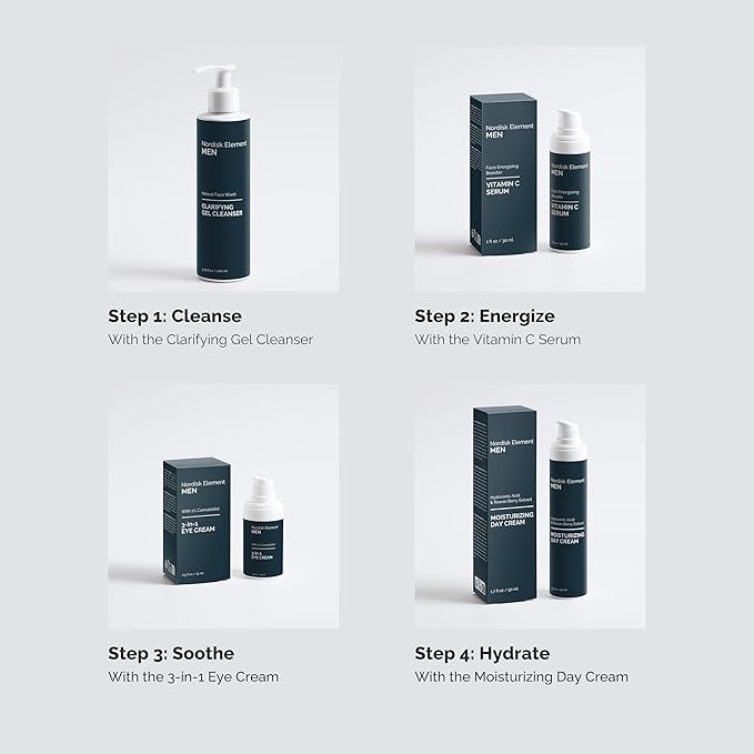 Nordisk Element Clarifying Gel Cleanser for Men with Plum Extract, Gentle Daily Face Wash for All Skin Types, Non-Stripping and pH Balanced, 100% Natural, Vegan, Sulfate-Free, 6.76 Fl Oz