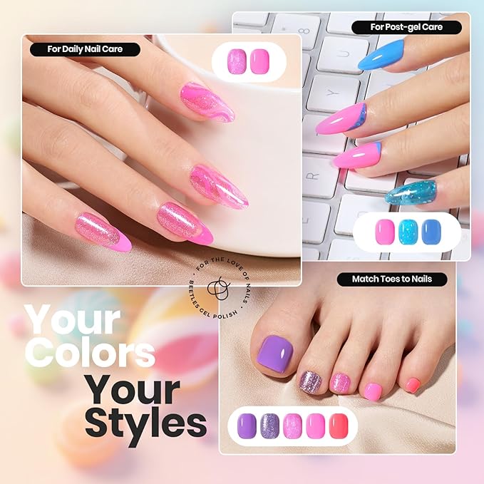Beetles Nail Polish Set 12 Colors Neon Hot Pink Blue Purple Bright Nail Polish Glitter Nail Polish Kit Air Quick Dry Fingernail Polish Diy Nail Art Set Home