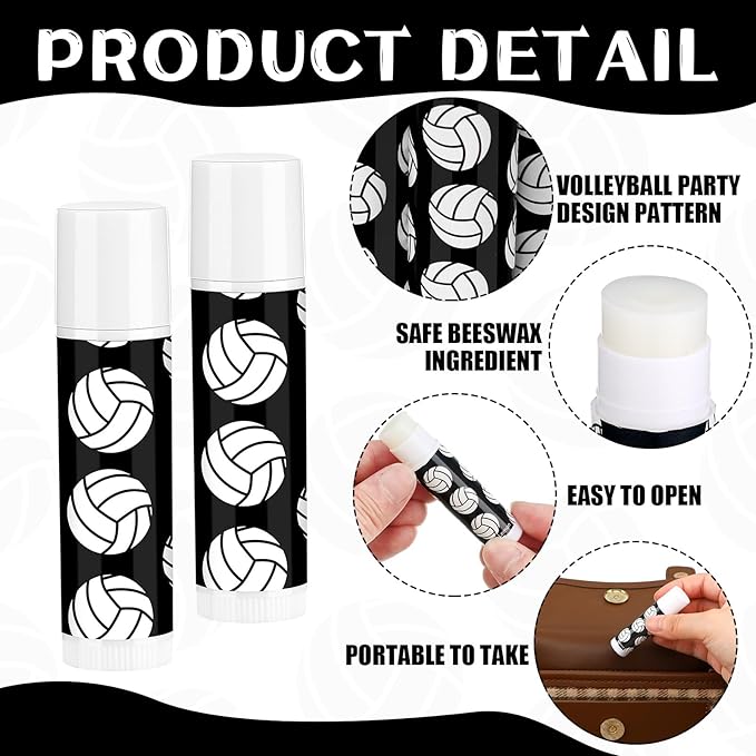 24 Pcs Lip Balm Team Gifts Party Favors - Volleyball Lip Balm Gift for Team Party Guest Supplies (Black)
