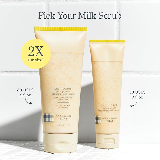 Beekman 1802 Oat + Goat Milk Exfoliating Face Scrub - Gentle Cleansing With Jojoba Bead Facial Exfoliator - Travel Friendly Sensitive Skin Face Cleanser - Fragrance Free