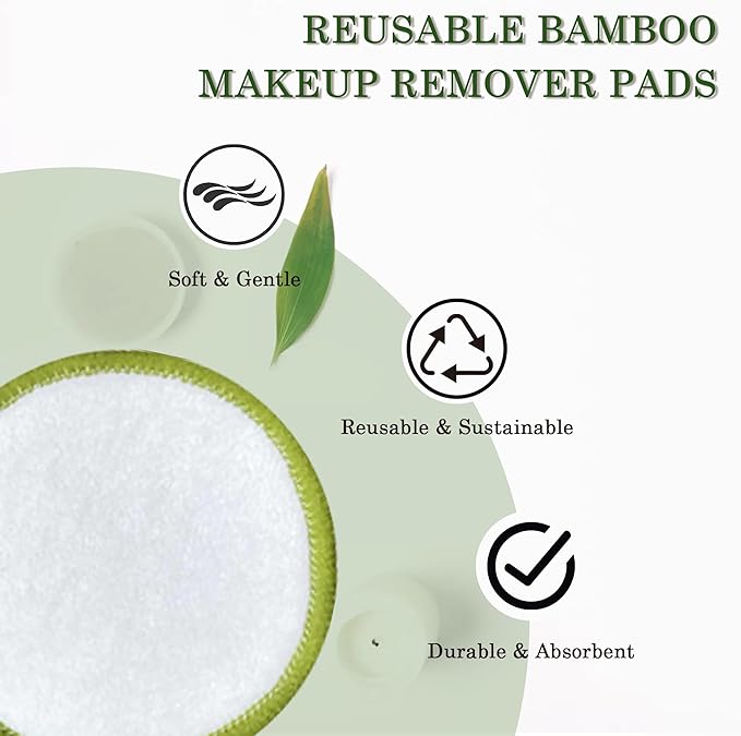 Chloven Reusable Cotton Rounds - 30 Pack Washable Bamboo Makeup Remover Pads for Gentle Cleansing Reusable Face Pads for Skincare & Nail Polish Removal with Mesh Laundry Bag
