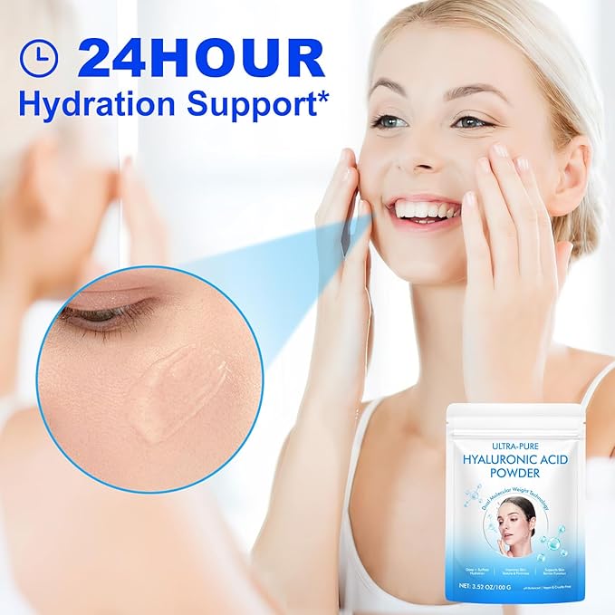 100% Pure Hyaluronic Acid Serum Powder for Face & Skin,DIY Making Hyaluronic Acid Gel Serum,Water Soluble Moisturizing for Skin Care (2 Pack)