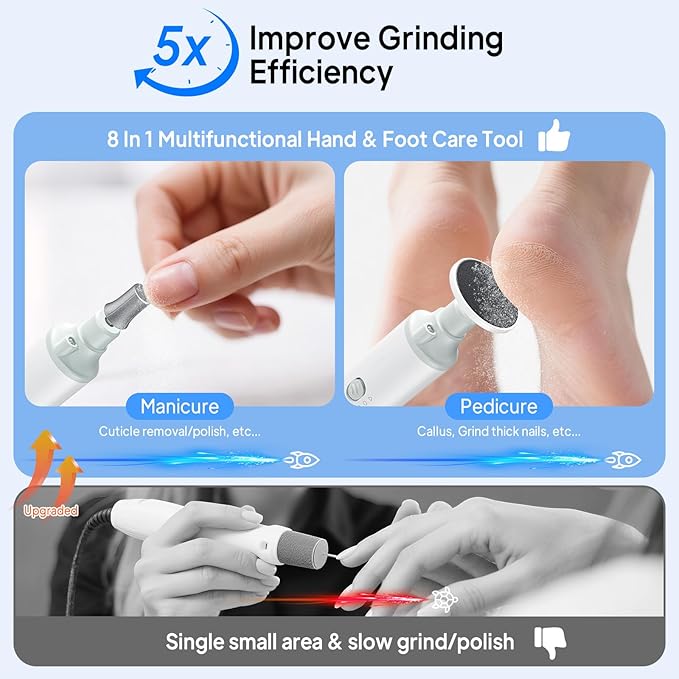 Cordless Nail Drill Electric Nail File: Professional Manicure Pedicure Kit for Acrylic Gel Nails Grind Trim Polish, 5-Speed Brushless Electric Foot Callus Remover ,Nail Tool for Women & Men