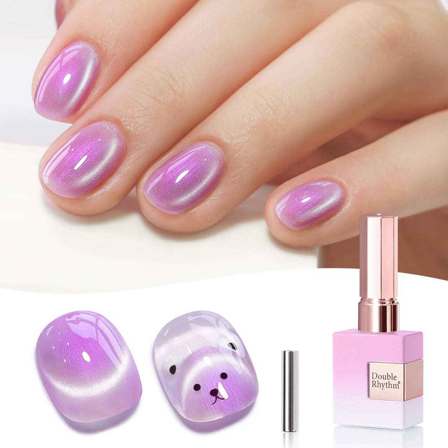 Double Rhythm 0.5 Oz Cat Eye Gel Polish with Magnet Same Color Same Bottle Holographic Glitter Shimmer Translucent Color Salon 15 ML Magnetic Nail Art (Mermaid Purple-MC1173)
