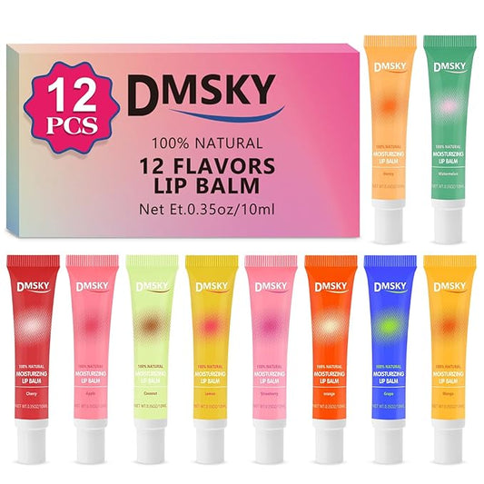Dmsky Lip Gloss Bulk 12 Pack, Hydrating Squeeze Clear Lip Gloss Set with Shea Butter, Moisturizing High Shine Glossy Lip Oil for Dry Chapped Lips-12 Flavors