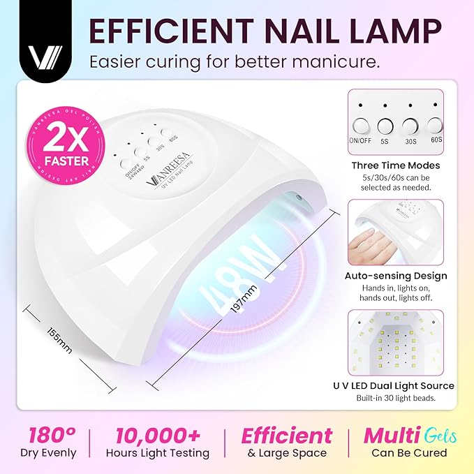 VANREESA Gel Nail Polish Kit with U V Light 53 Pcs Gel Polish Nail Set 36 Sweet Colors Nail Polish Set with Base Coat and 4 Effects Top Coat Manicure Tools Complete Nail Kit Gifts for Women Girls