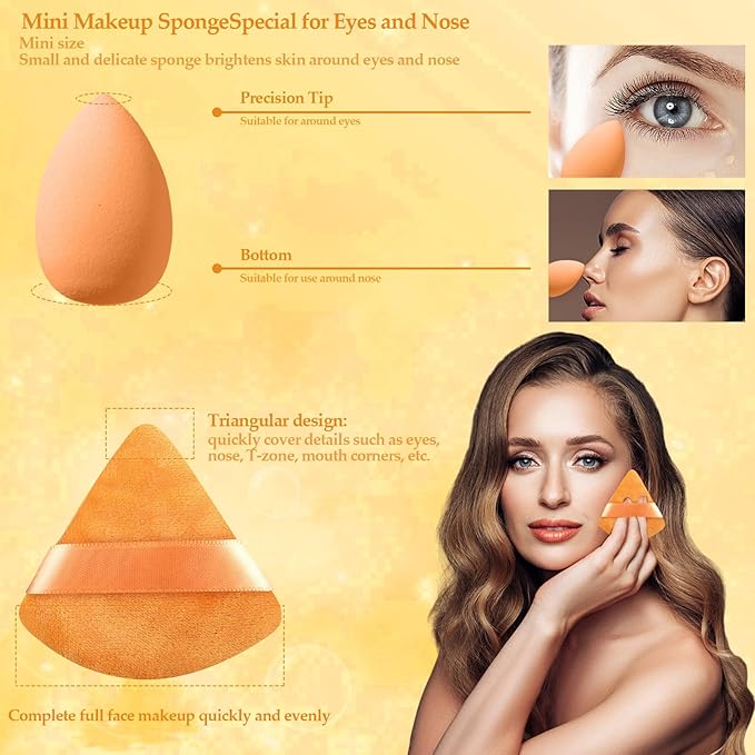 14 Pcs Makeup Sponge Set,Beauty Sponges Blender with 4 Pcs Powder Puff and 4 Pcs Mini Make up Sponges Birthday Gift,Mother's Day Gift for Women Liquid,Foundation,Powder,Concealer,Cream(Orange)