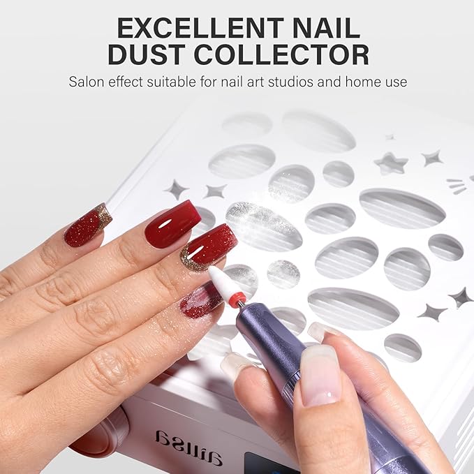 Aillsa Nail Dust Collector: Professional Powerful Suction Dust Collector Nail Tech Adjustable Speed with LED Display & Brush & Filter Paper Dust Collector for Manicure Salon & Home Use（White）