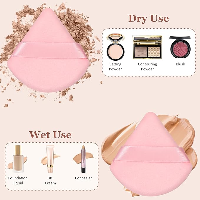 Colovis 72 PCS Powder Puff, Face Soft Makeup Sponge, Velour Triangle Powder Puff for Foundation, Makeup Puff Setting Makeup for Loose Powder, Beauty Tools(Pink)