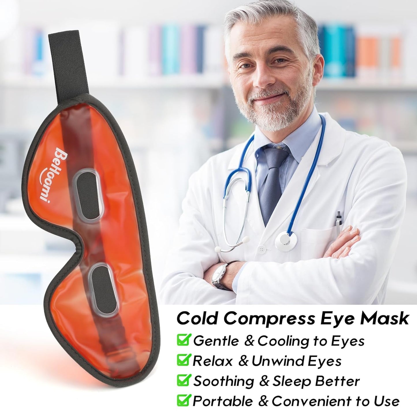 Cooling Eye Mask, Gel Eye Mask with Holes, Reusable Ice Mask, Cool Eye Ice Pack, Comfort Snug Fit, No Freeze, Cold Eye Compress for Home, Office, Relaxation, Morning Refreshment, Orange