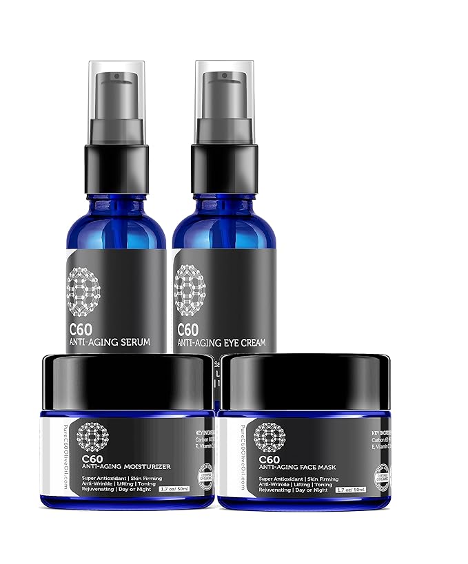 C60 Complete Skin Care Solution - Anti Aging Moisturizer, Mask, Eye Cream and Serum with Carbon 60 Superantioxidant - Brightening for Dark Spots, Even Skin Tone, Eye Area, Fine Lines & Wrinkles