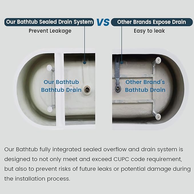 67 Inch Acrylic Freestanding Bathtub with Chrome Drain & Overflow - Spacious Stand Alone Tub for Ultimate Deep Soaking in Your Bathroom Oasis,Marine White