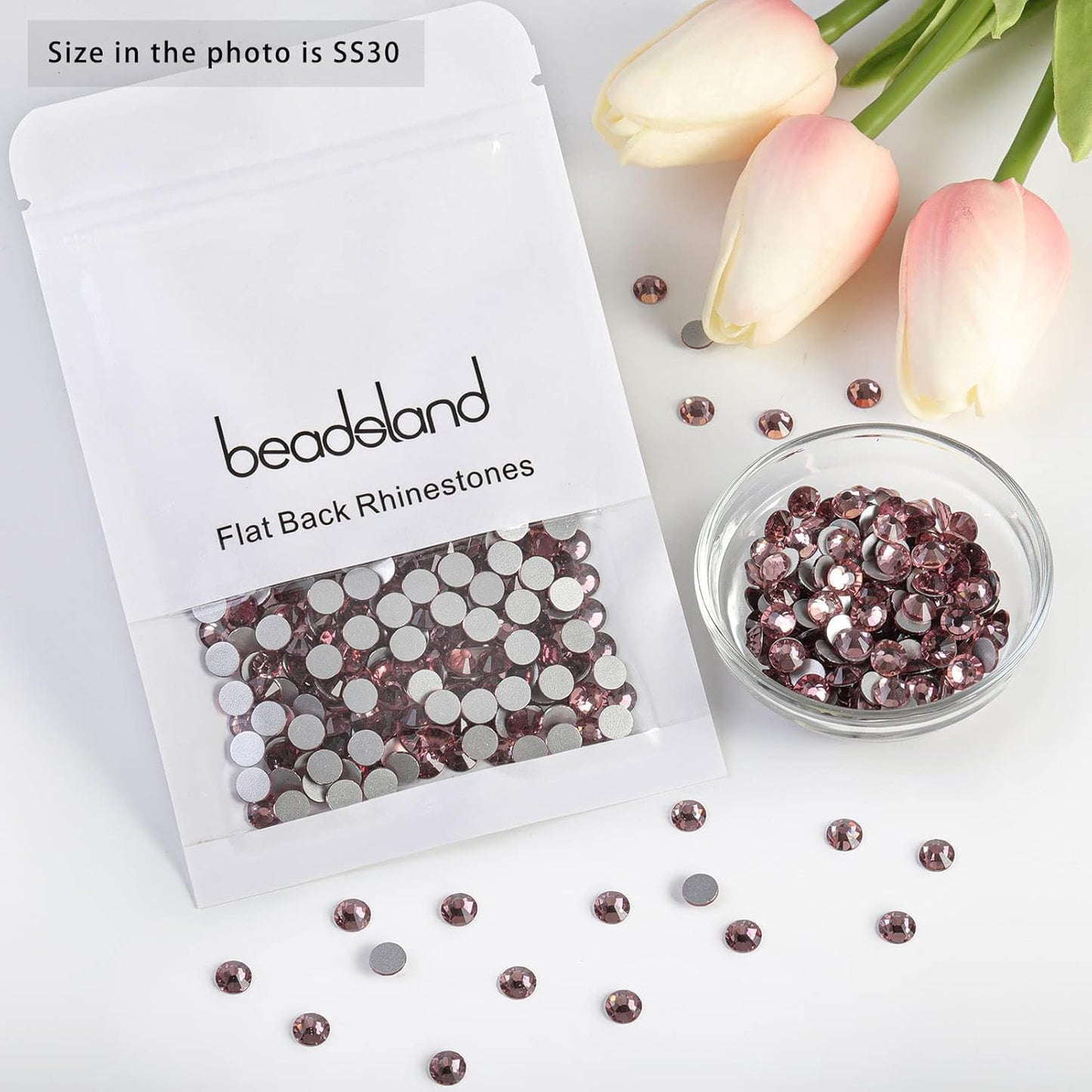 beadsland Flat Back Crystal Rhinestones Round Gems for Nail Art and Craft Glue Fix,Light Purple (6.4-6.6mm) SS30/288pcs