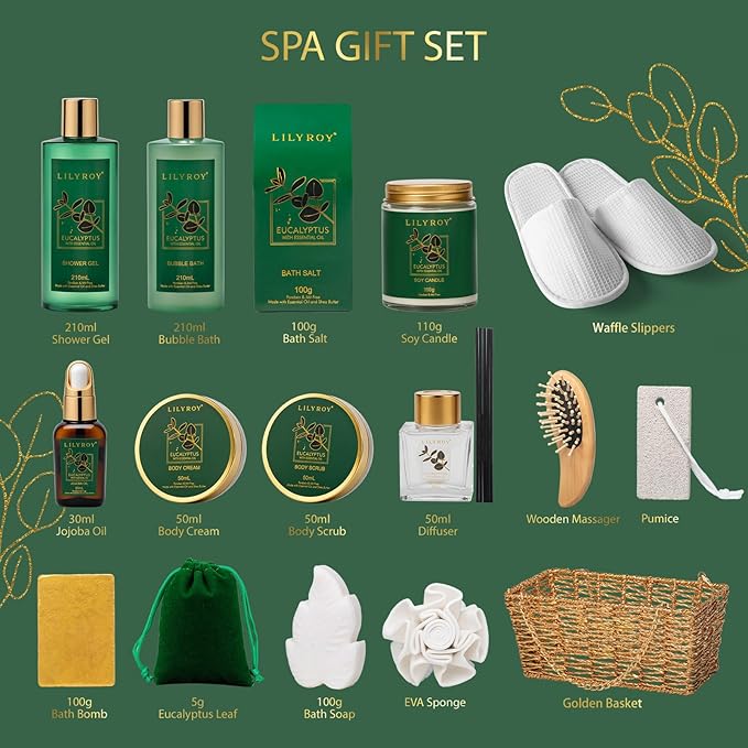 18-Piece Luxury Spa Gift Basket Set for Fathers Day Bath & Body Care Kit for Women & Men Perfect Gift for Christmas Mother's Day Birthday with Shower Gel & More Great for Holidays & Special Occasions
