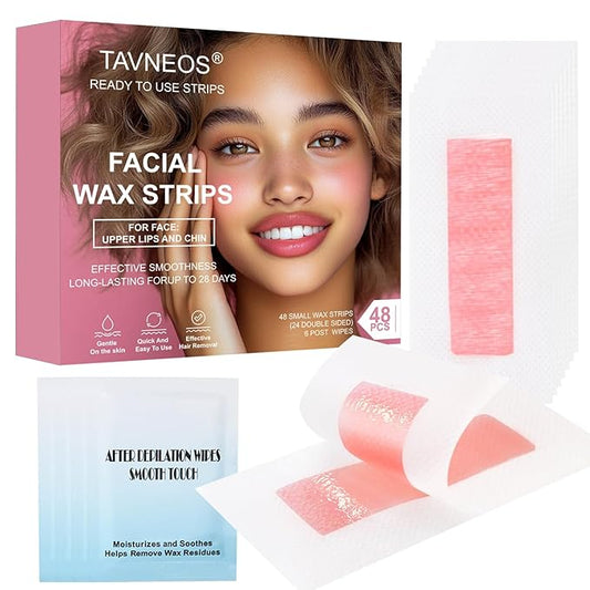48PCS Facial Wax Strips for Hair Removal(48 Face+6 Soothing Wipes) Facial Hair Removal for Women, Waxing Kit for Women's Face, Bikini, Chest, Body, Arms, Legs, Back, & Brazilian