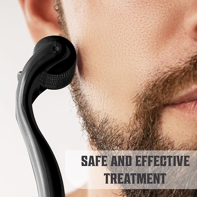 Beard Growth Kit - Oil, Balm, Serum, Derma Roller & Wooden Comb for Beard & Mustache Growth