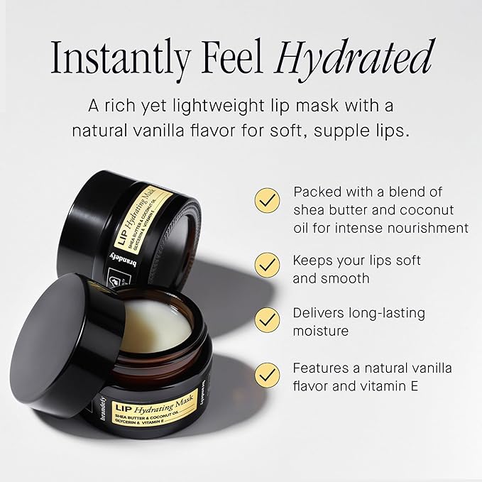 Brandefy Lip Hydrating Mask - Shea Butter and Coconut Oil, Glycerin, Vitamin E - Hydrating, Overnight Lip Mask for Dry Lips, Made in the USA (0.45 Oz)