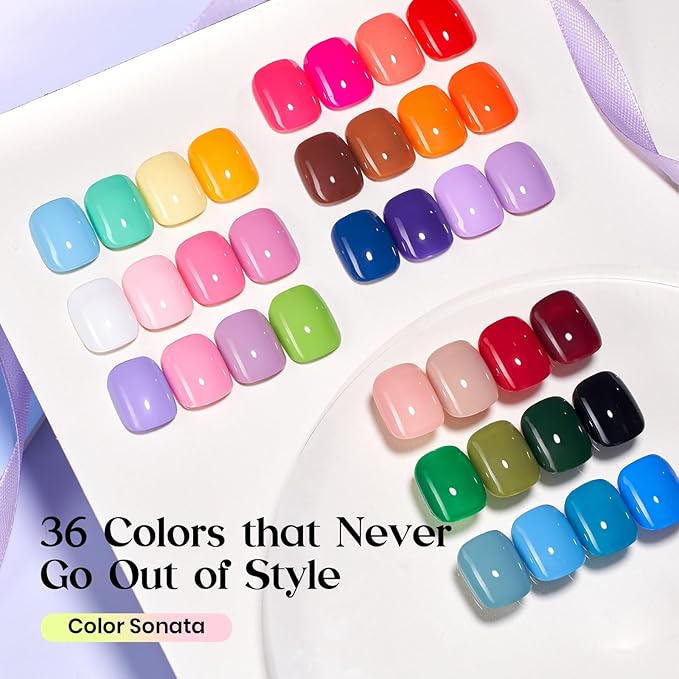 Beetles Gel Nail Polish Set – 36 Color Fall Yellow Brown Pink Red Gel Polish Kit with Base Coat Glossy Matte Glitter Top Coat Soak Off UV LED Gel for Nail Art Manicure Salon DIY Gift for Women