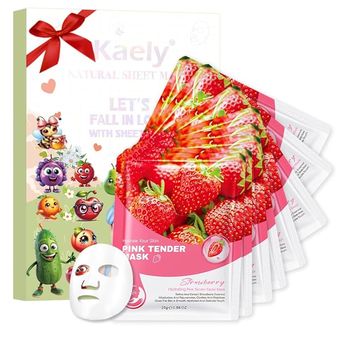 8 Pack Strawberry Face Sheet Mask Skincare,Hydrating Face Mask For Sensitive Skin,Moisturize,Soothing,Nourish for All Skin Types,Natural Spa Party Facial Mask Skincare Set for Women Men Girls