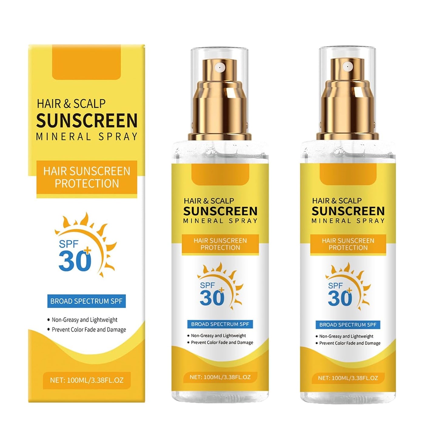 2 Pcs Ultimate Hair and Scalp Sunscreen Spray SPF 30 PA++ Oil Control Lightweight Breathable for All Hair Colors and Types.