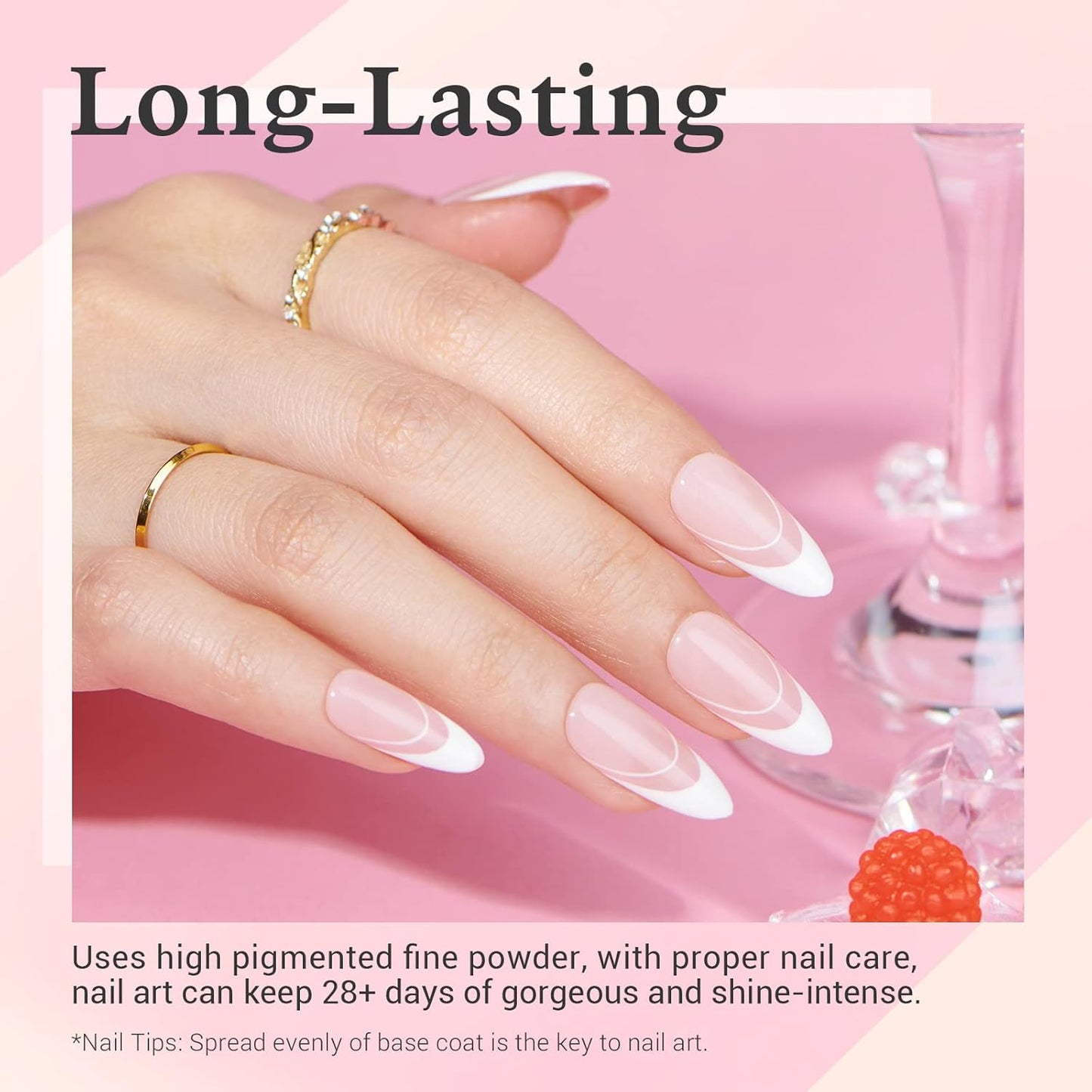 AZUREBEAUTY Dip Powder Nail Starter Kit Berry Red Milky White Silver Glitter, 4 Colors Dipping Powder Set, French Nail Art Base Top Coat Activator Essential Liquid Manicure No Lamp Needed Salon