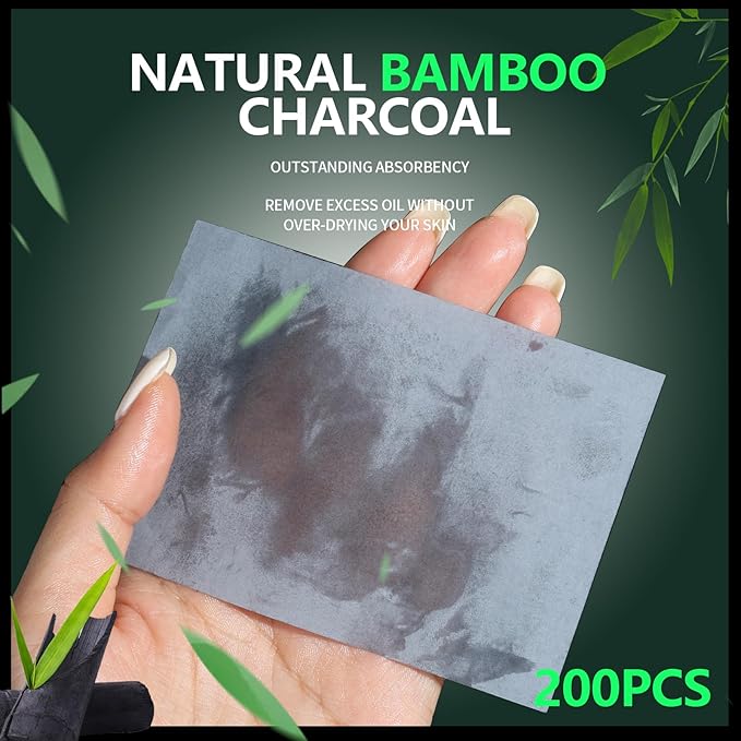 2400PCS Blotting Paper for Oily Skin, Natural Bamboo Charcoal Blotting Paper, 100 * 70MM Large Oil Blotting Sheets for Face, Makeup