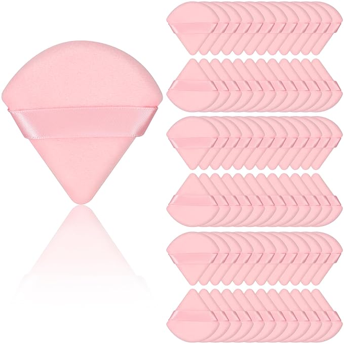 Colovis 72 PCS Powder Puff, Face Soft Makeup Sponge, Velour Triangle Powder Puff for Foundation, Makeup Puff Setting Makeup for Loose Powder, Beauty Tools(Pink)