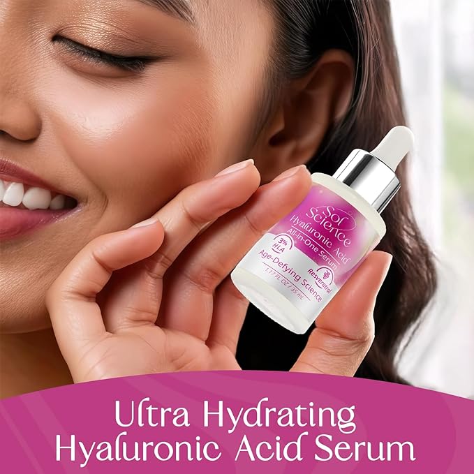 All In One Hyaluronic Acid Face Serum – Ultra Hydrating Anti Aging Serum with Vitamin C, Marine Collagen & Niacinamide for Brightening & Firm, Smooth Skin
