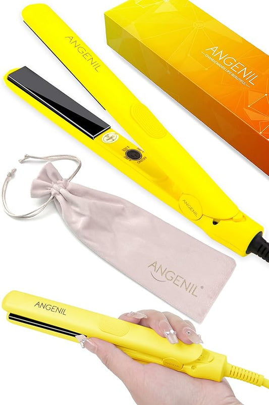 ANGENIL Pro Ceramic Tourmaline Mini Flat Iron for Short Hair, Portable Small Flat Iron with Anti-Scald Silicone, 0.7 inch Travel Size Hair Straightener, 20S Fast Heating, 3 Temp (280℉- 320℉ -380℉)