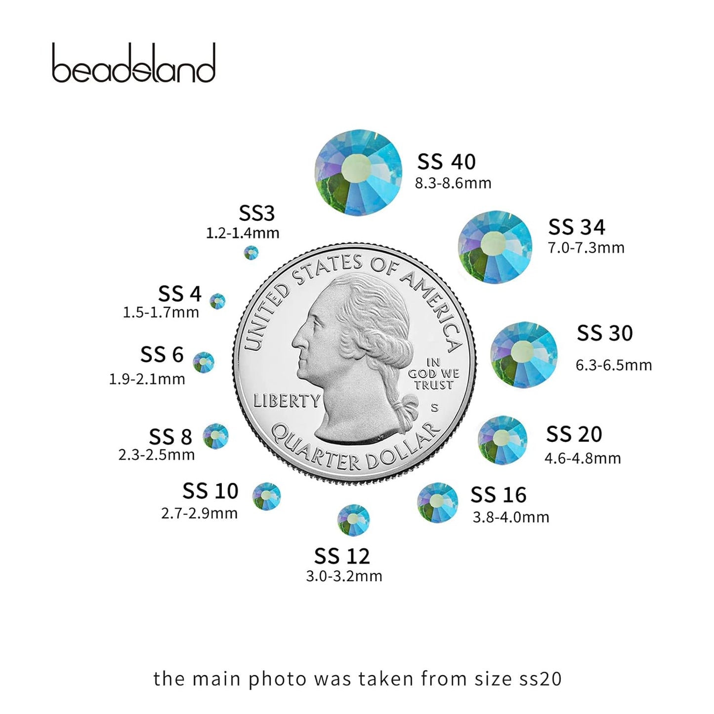 Beadsland 1440 Pieces Flat Back Crystal Rhinestones Round Gems,Aquamarine AB,SS12,3.0-3.2mm