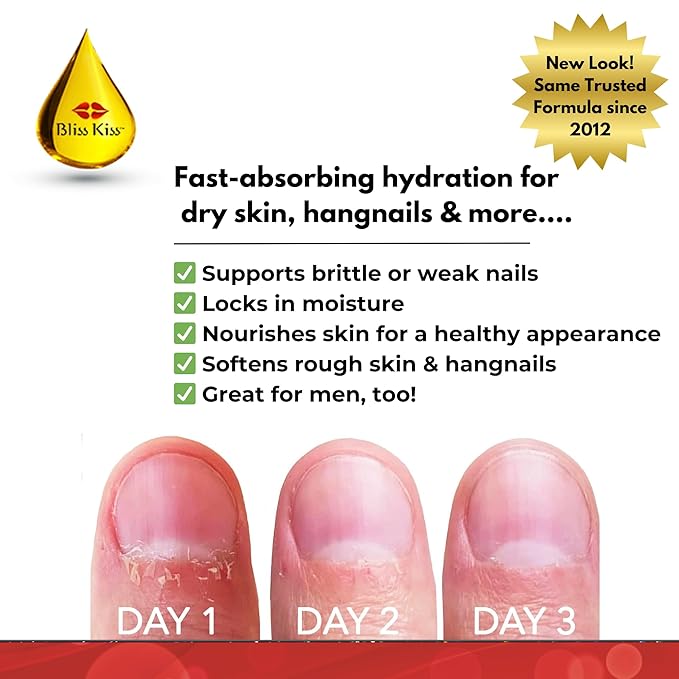 Bliss Kiss | Vanilla Fragrance | Nail Oil Cuticle Dropper w/Vitamin E & Jojoba⏤Nail Strengthener Nail Growth Serum for Brittle Peeling Breaking Thin Nails | 0.5oz |