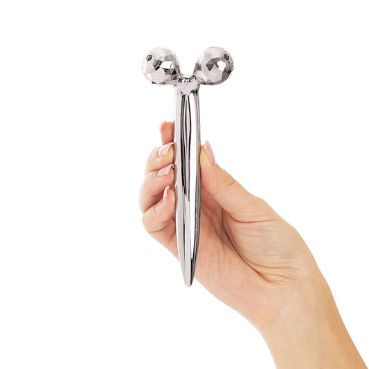 Contouring Face Roller - Skin Care Face Massager Tightens & Tones Skin Appearance, Improves Complexion, and Reduces Aging & Wrinkles, Silver