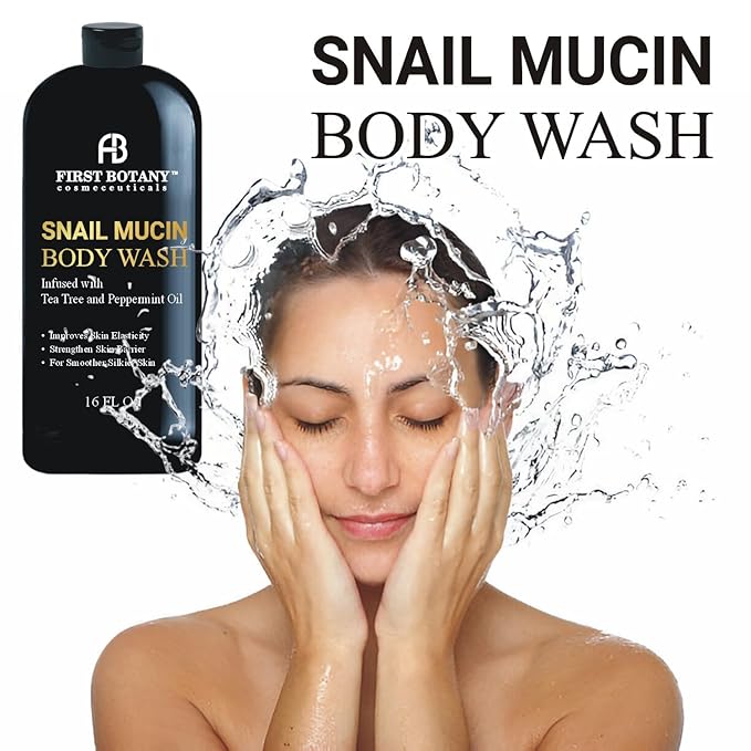 ALL Natural Body Wash - Fights Body Odor, Athlete’s Foot, Jock Itch, Nail Issues, Dandruff, Acne, Eczema, Shower Gel for Women & Men, Skin Cleanser -16 fl oz (Tea Tree Snail Mucin)