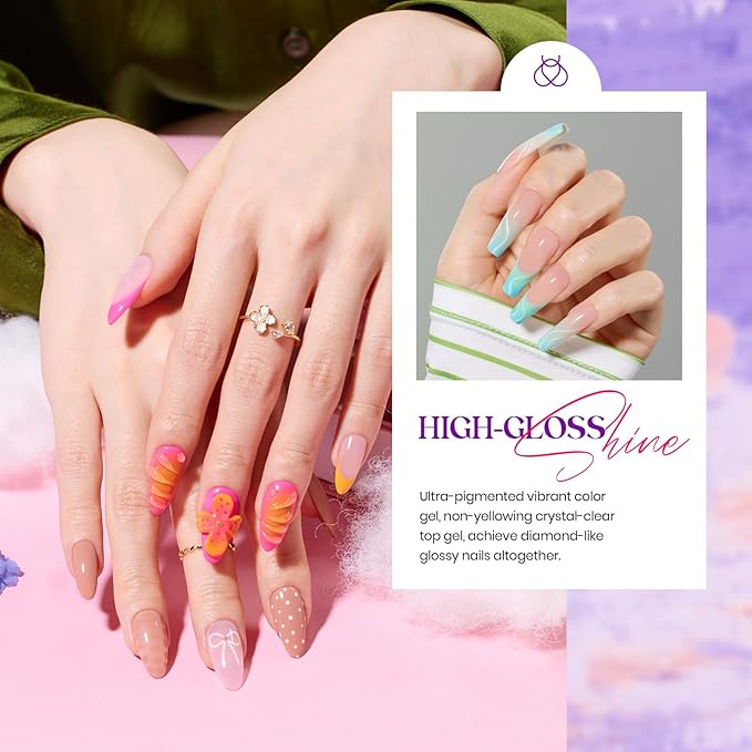 beetles Gel Polish Set All Seasons Fall Gel Nail Polish Kit Purple Orange Red Brown Black White Blue Nude Green 32 Colors with Base Glossy Matte Glitter Top Coat Gifts for Women Fingertips Canvas