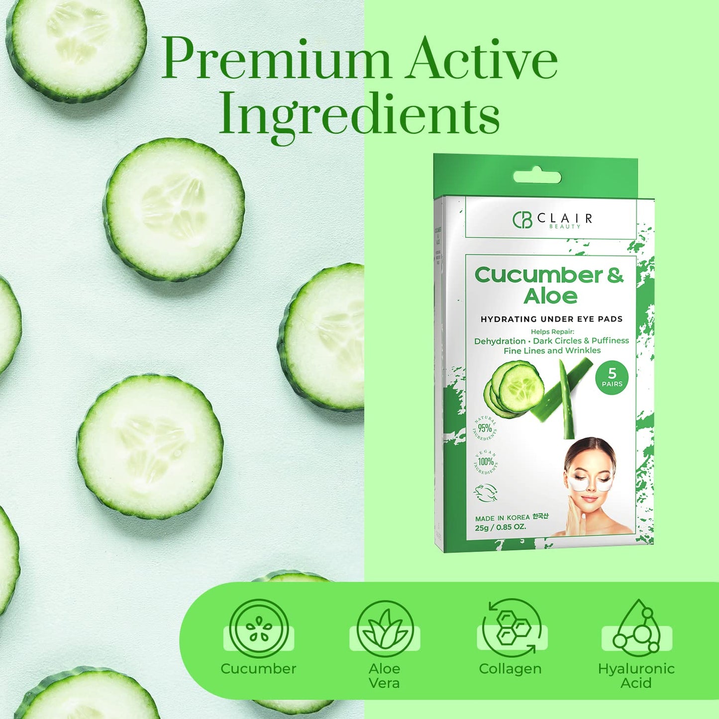 Cucumber & Aloe Under Eye Patches - Reduce Dark Circles and Puffiness, Fine Lines & Wrinkles, Anti Aging Under Eye Pads - Cruelty Free Korean Skin Care For All Skin Types