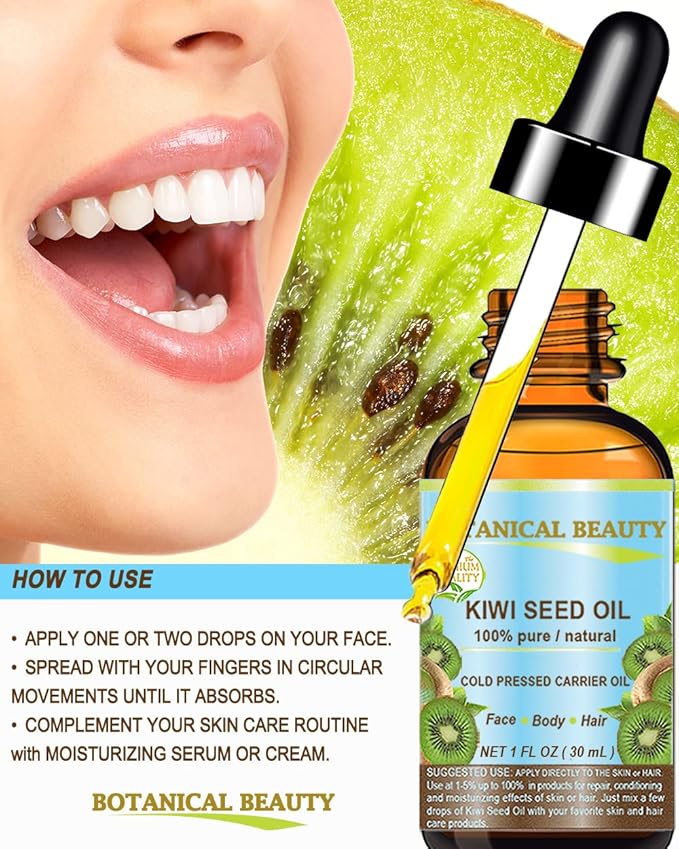 Botanical Beauty KIWI SEED OIL. 100% Pure Natural Undiluted Virgin Cold Pressed Carrier Oil 4 Fl.oz.- 120 ml for Face, Skin, Body, Hair, Nail Care