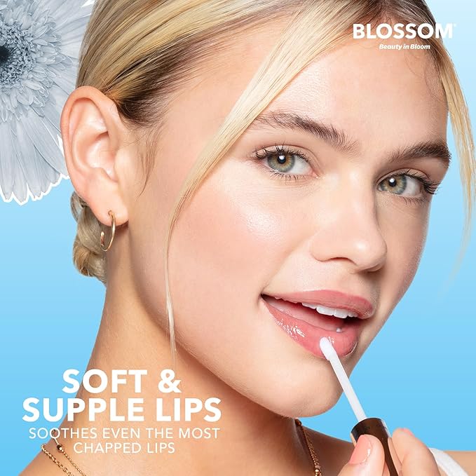 Blossom Lip Gloss & Lip Oil with Olive Oil + Grape Seed Oil, Moisturizing and Hydrating Shimmer Sparkle, Infused with Real Flowers, 3g, Coconut