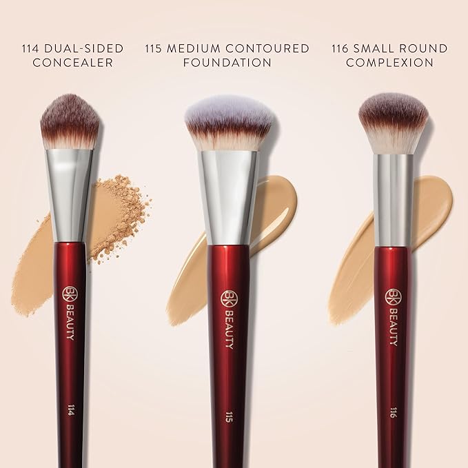BK Beauty Core Complexion Trio Makeup Brushes Set (3PC) – Foundation, Concealer, and Blending Brushes for Liquid, Cream & Powder – Vegan, Cruelty-Free, Ultra-Soft Face Makeup Brushes